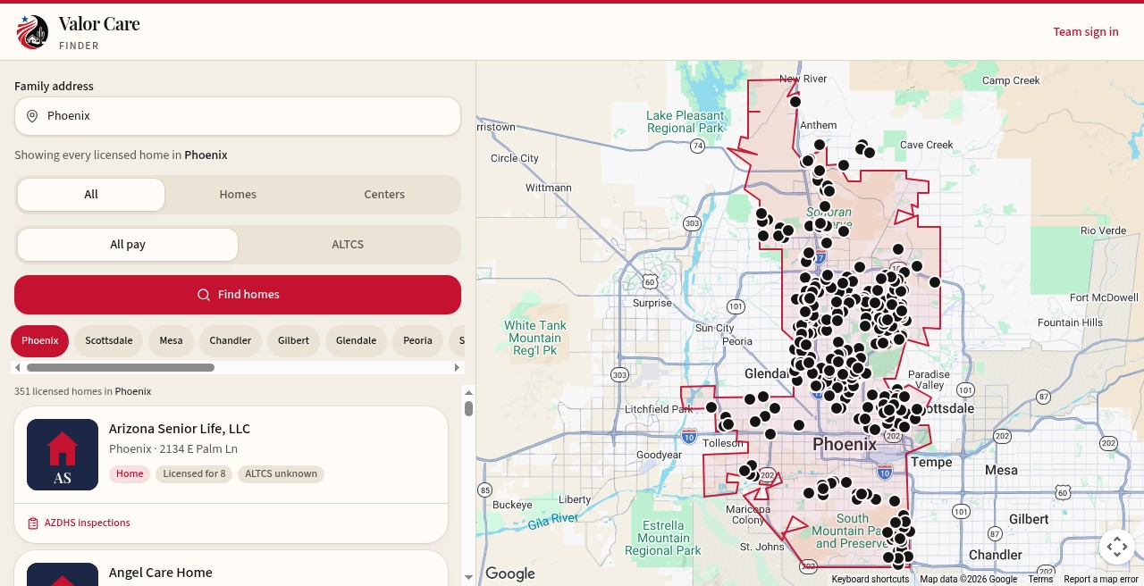 Care finder map and community list